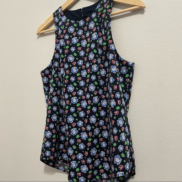 Banana Republic Blouse Tank Floral Sleeveless Navy Blue Womens XS - Picture 4 of 14